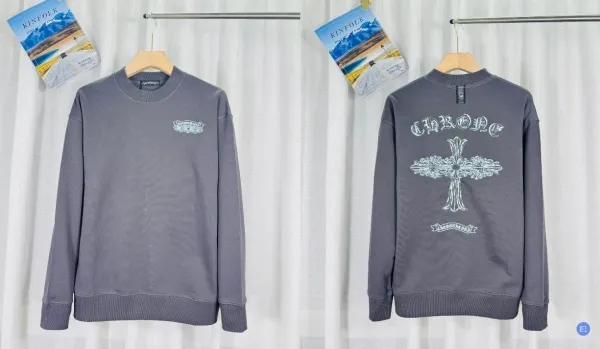 Chrome Hearts Cross Embroidered Gray Crewneck Sweatshirt - 1