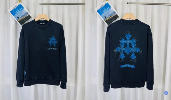 Chrome Hearts Cross Embroidered Navy Sweatshirt - 1