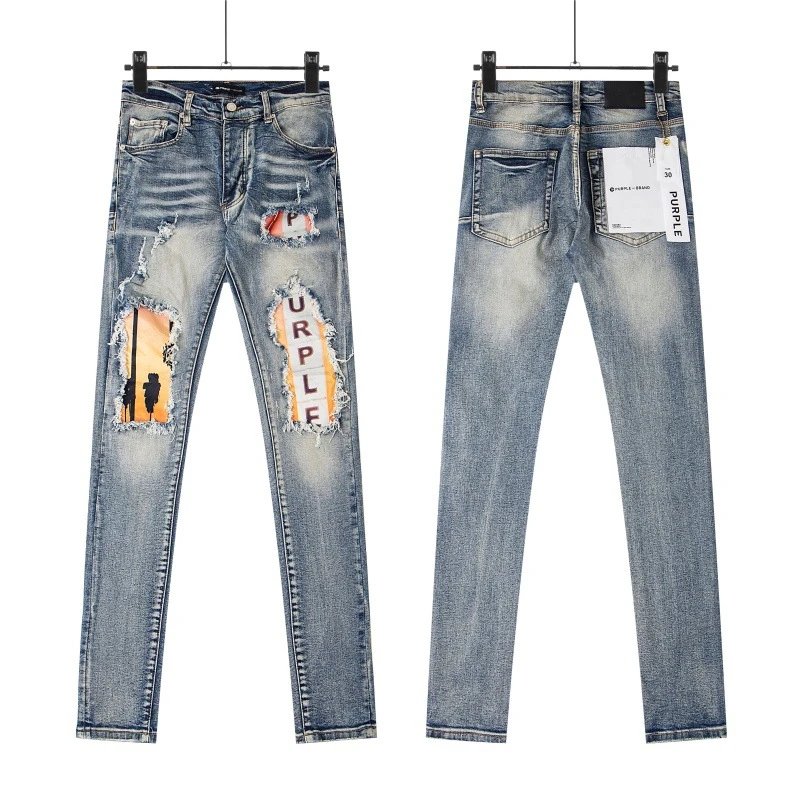 Ripped Patch Jeans Vintage Slim Fit Splatter High-Street Pants photo 5
