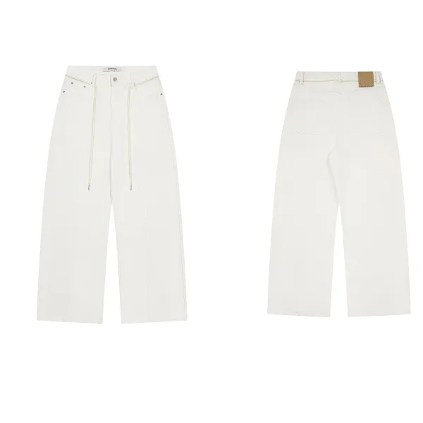 Design Wide-Leg Drawstring Waist White Jeans - 1