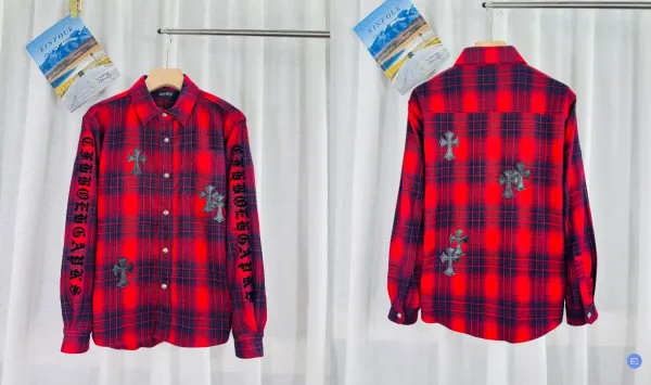 Chrome Hearts x Kinfolk Plaid Shirt Red/Black Cross Embroidery Shirt - 1