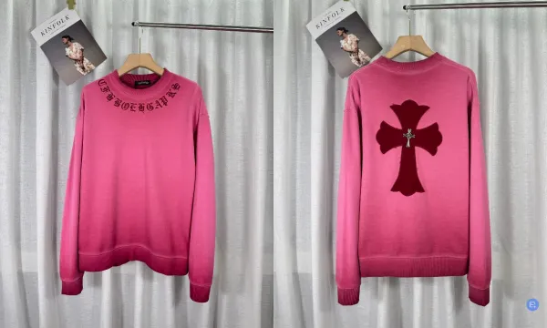 Chrome Hearts Cross Embroidered Pink Sweater - 1
