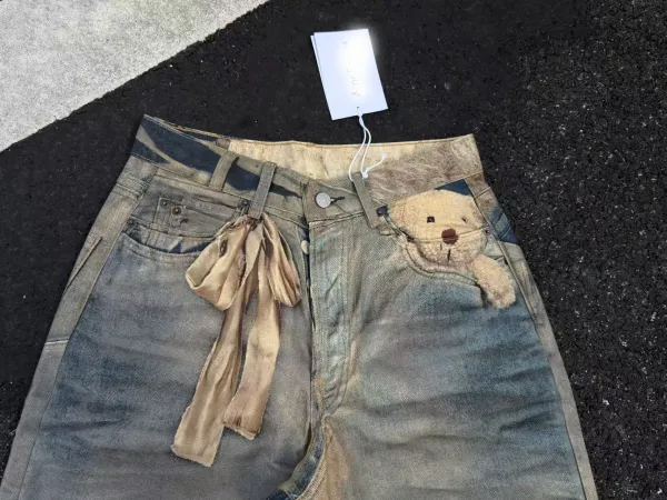 Acne Studios Teddy Bear Print Distressed Wide-Leg Jeans - 4