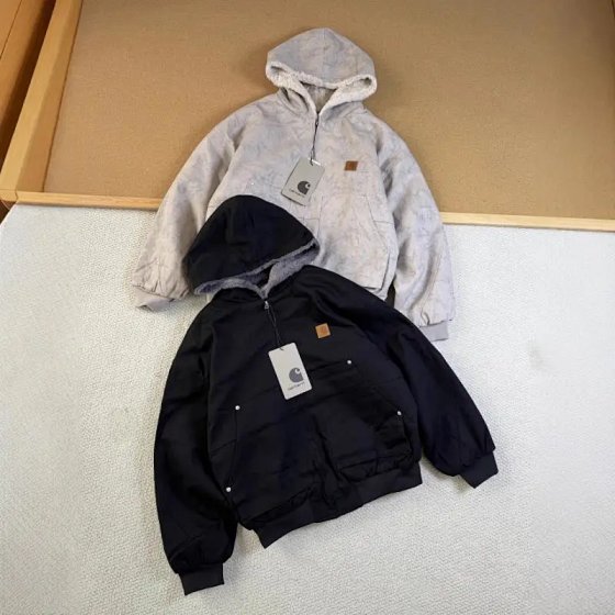 Winter windproof and warm marble mountain carving hooded cotton jacket with fleece workwear jacket Ca