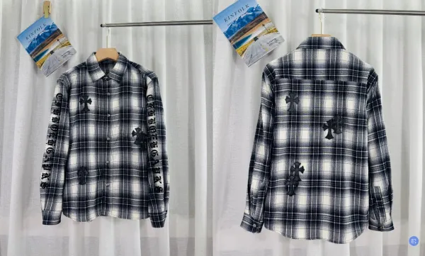 Chrome Hearts x Kinfolk Plaid Shirt with Cross Embroidery Black-White - 1
