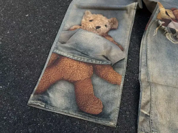 Acne Studios Teddy Bear Print Distressed Wide-Leg Jeans - 7