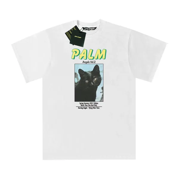 Palm Angels Angels Vol.2 Black Cat Print White T-Shirt - 1
