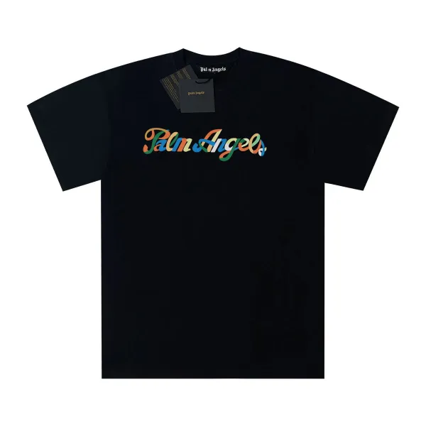 Palm Angels Multicolor Script Logo Black T-Shirt - 1