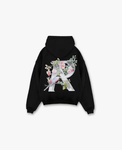R13 Floral Embroidered 'R' Hoodie Black - 1