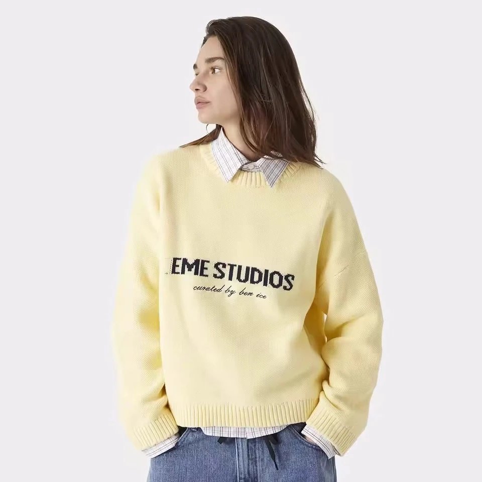 EME Rabbit Fur Letter Jacquard Sweater Winter New Unisex Loose Fit Versatile Fashionable Pullover AliExpress