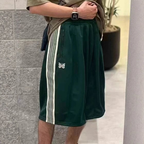 Needles Track Pants with Butterfly Embroidery - Casual OS Drop Crotch Loose Wide-Leg Sweat Shorts for Men