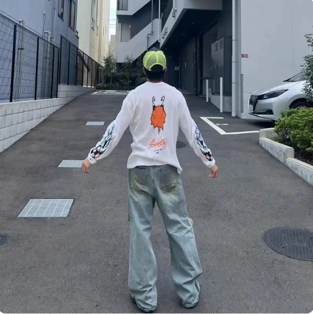 Drop Shipping Fall/Spring Men's Crew Neck Long Sleeve T-Shirt with Monster Letter Print on Back, Student Streetwear Base Layer WD7793521566