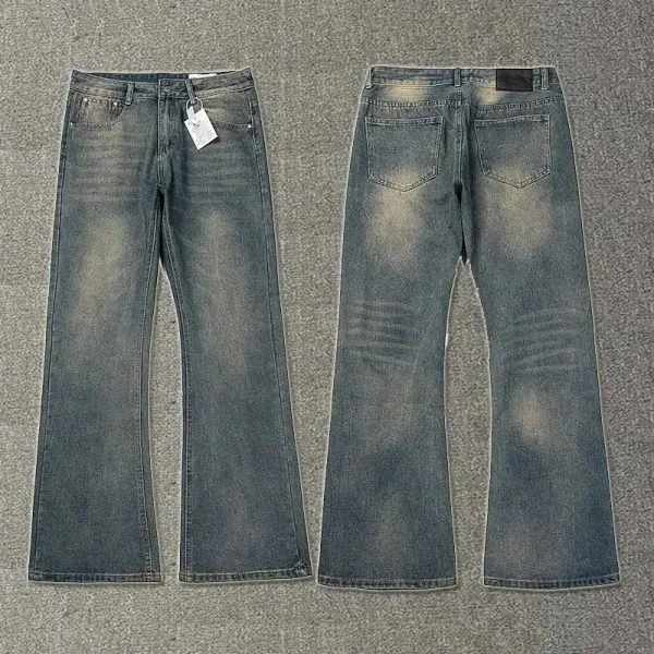 Design Wide-Leg Flared Denim Jeans in Washed Blue - 1