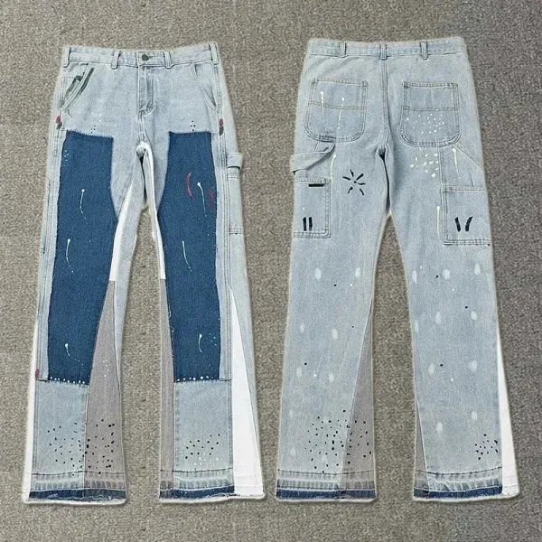 Off-White x Custom Patchwork Distressed Wide-Leg Jeans - 1
