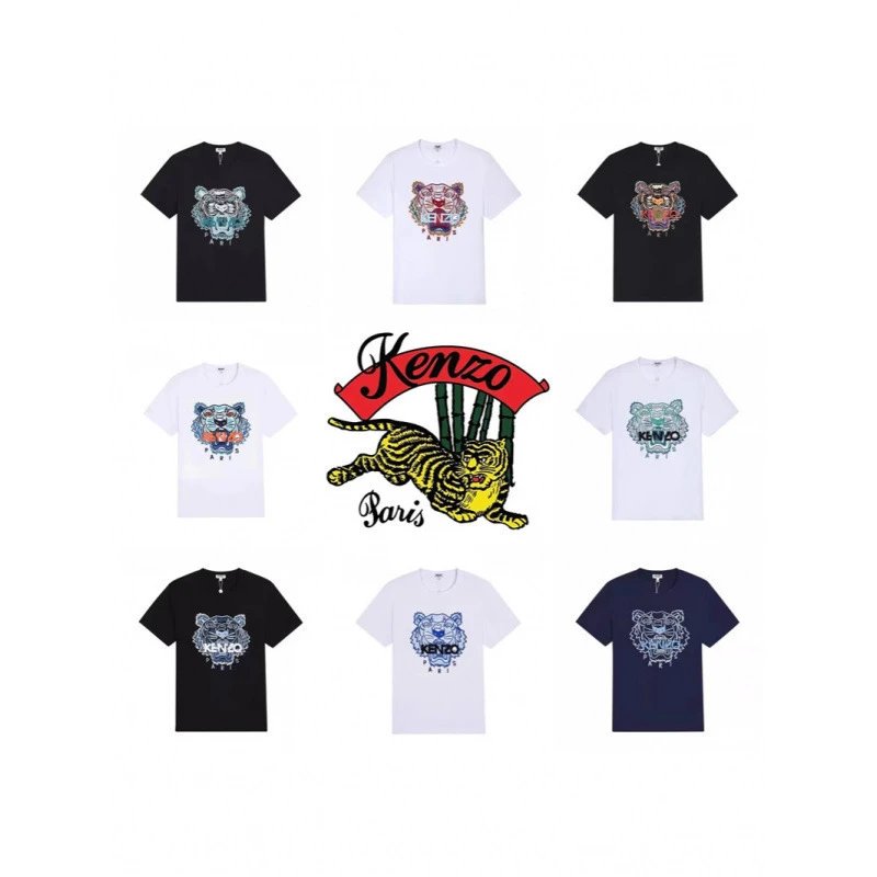 New style tiger head embroidery men’s and women’s loose casual pure cotton round neck T-shirt