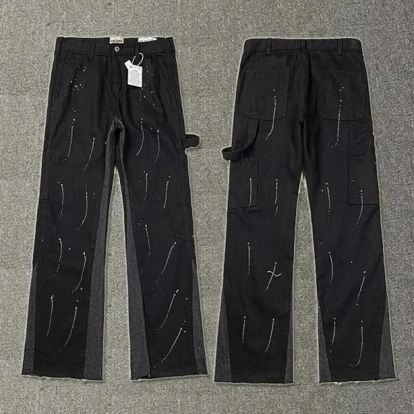 Design Distressed Paint-Splatter Cargo Pants Black - 1