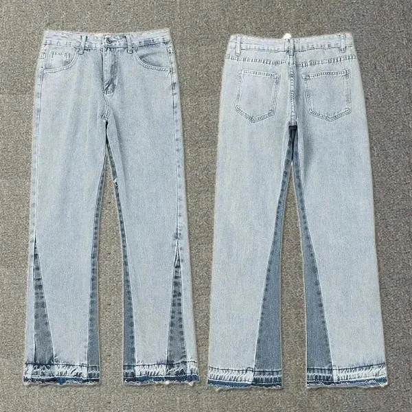 Design Wide-Leg Distressed Split-Hem Light Wash Jeans - 1