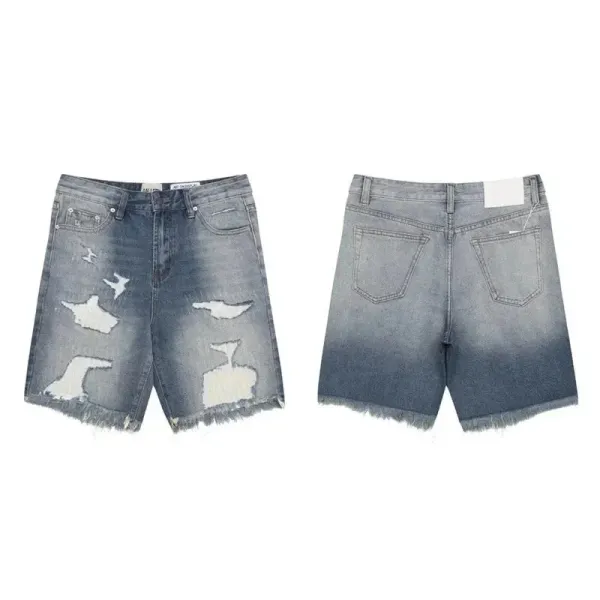 Design Distressed Washed Denim Shorts Blue - 1