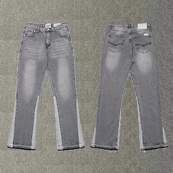 Design Flared Denim Jeans with Contrast Panels Gray Jeans - 1