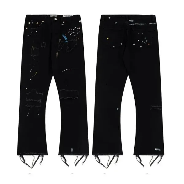 Off-White x Custom Patchwork Distressed Wide-Leg Jeans - 8