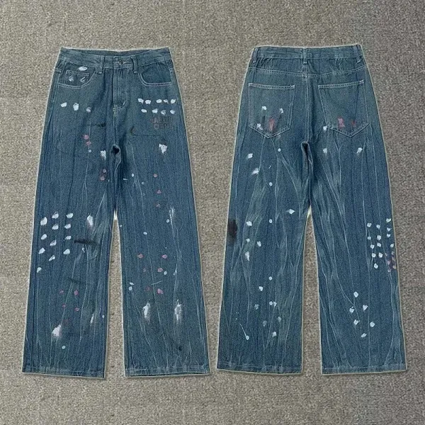 Design Paint-Splatter Wide-Leg Denim Jeans - 1