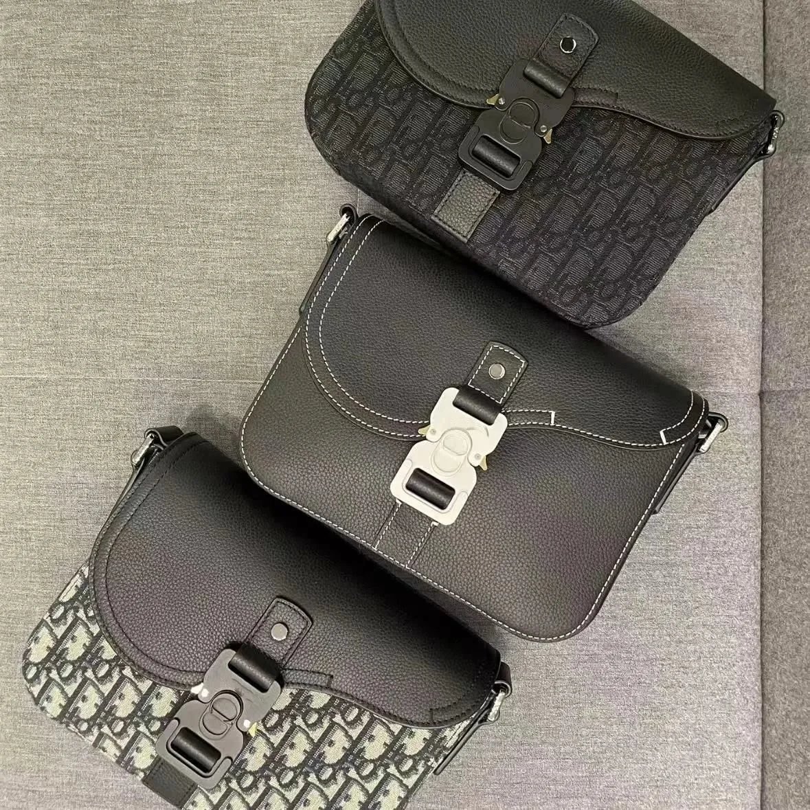New Spring Summer Men's Saddle Bag Cowhide Messenger Canvas Flap Bag European American Fashion Business Single Shoulder Crossbody Bag