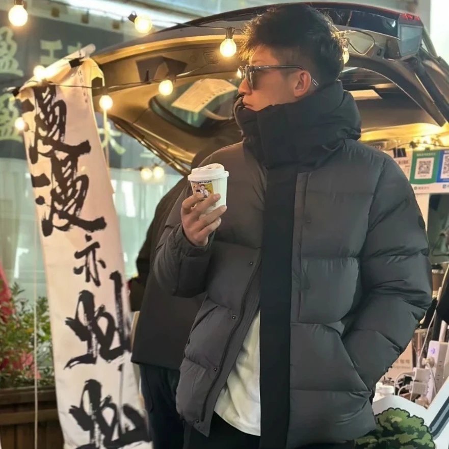 M Winter Hooded Classic Down Jacket Black Warrior Unisex Embossed Letter White Goose Down Hoodie Solid Color Breadman