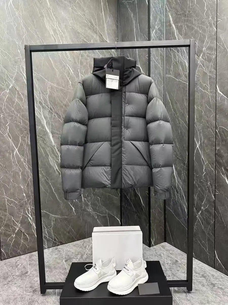 M Winter Hooded Classic Down Jacket Black Warrior Unisex Embossed Letter White Goose Down Hoodie Solid Color Breadman