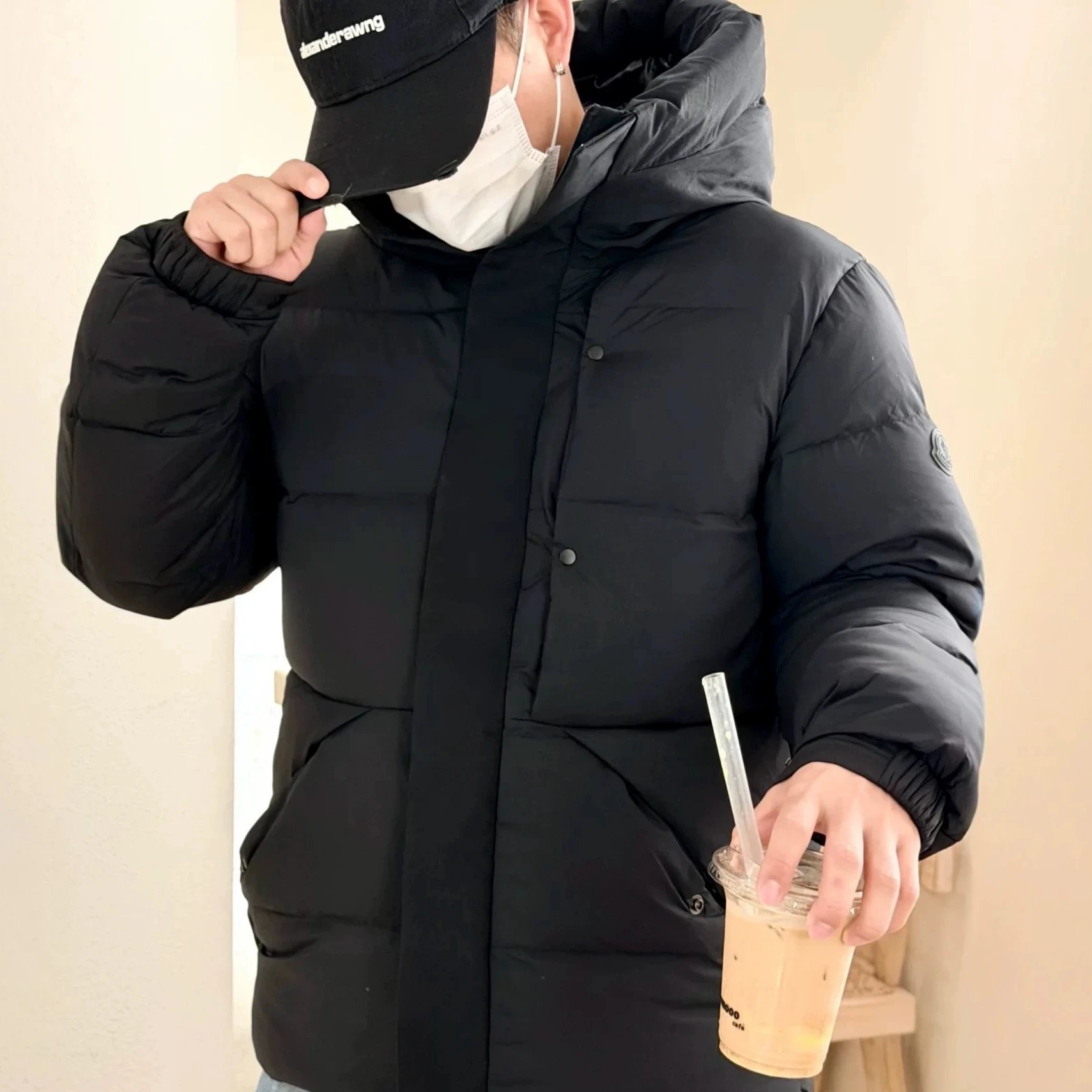 M Winter Hooded Classic Down Jacket Black Warrior Unisex Embossed Letter White Goose Down Hoodie Solid Color Breadman