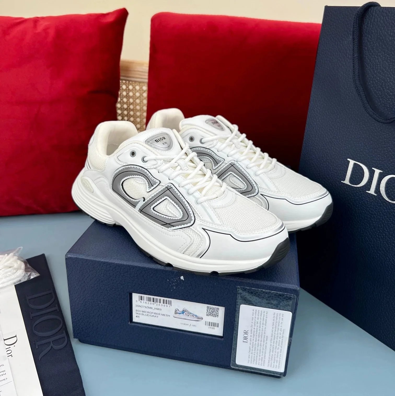 Dior B30 Microfiber Mesh White/Gray Sneakers