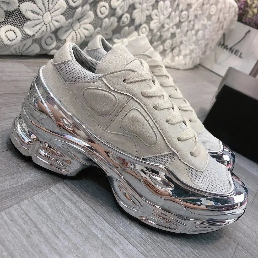 Women's Chunky Platform Sneakers with Silver Metallic Sole