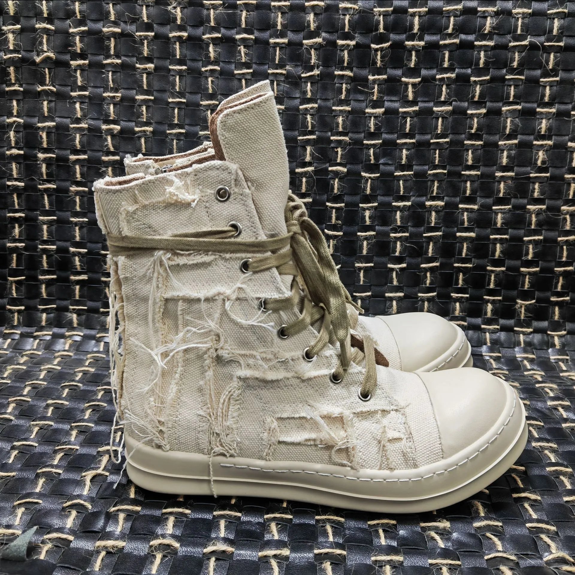Rick Owens DRKSHDW Deconstructed Canvas Boots Beige - 22