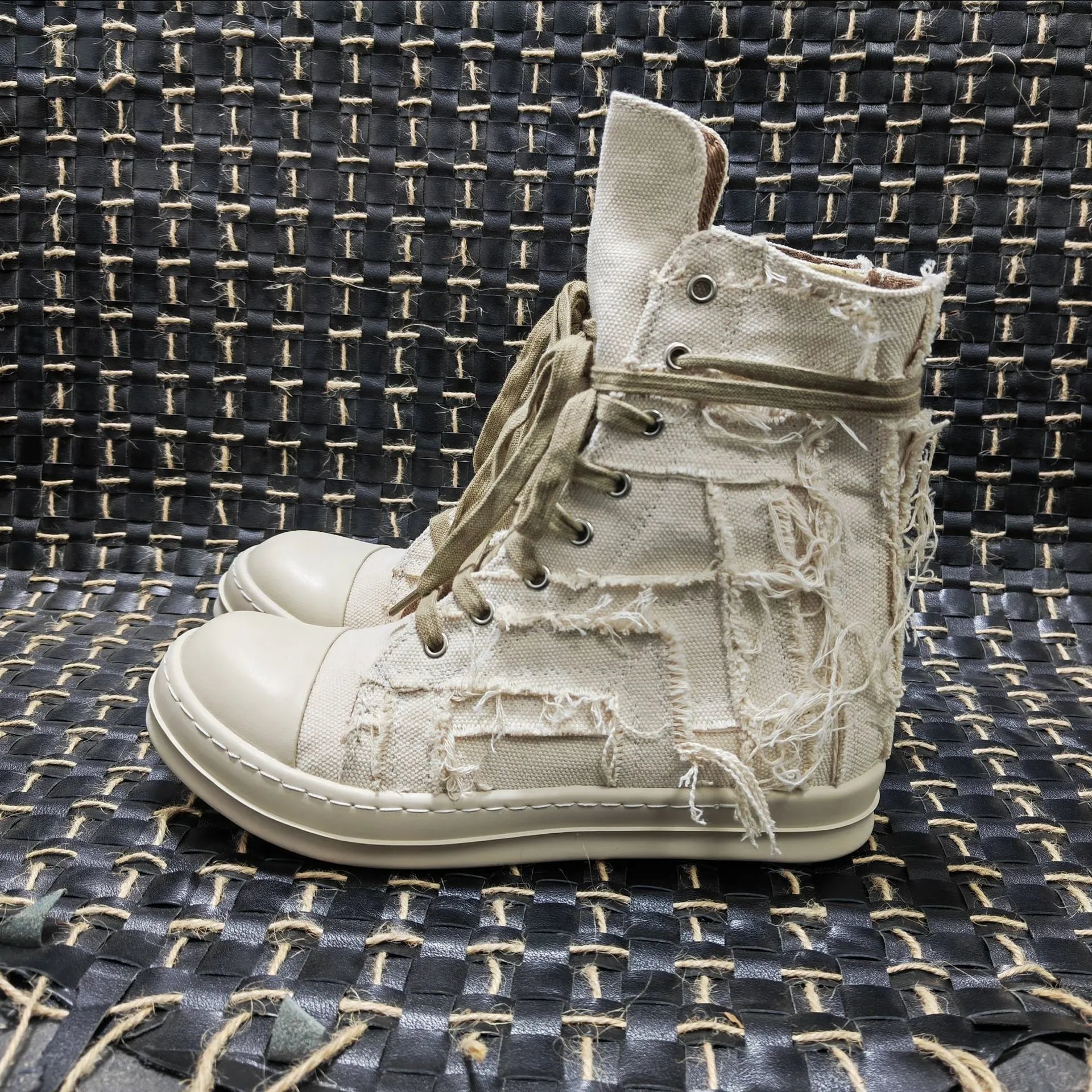 Rick Owens DRKSHDW Deconstructed Canvas Boots Beige - 21