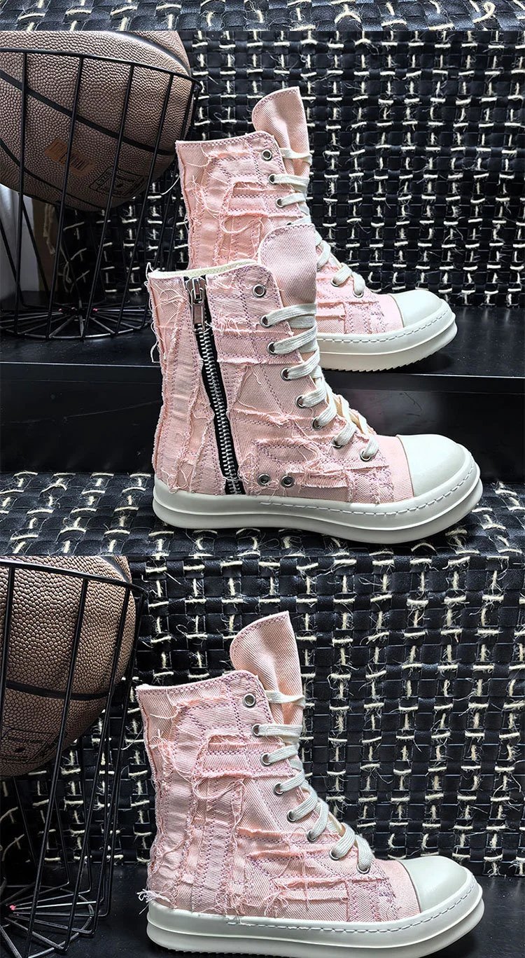 Rick Owens DRKSHDW Deconstructed Canvas Boots Beige - 13