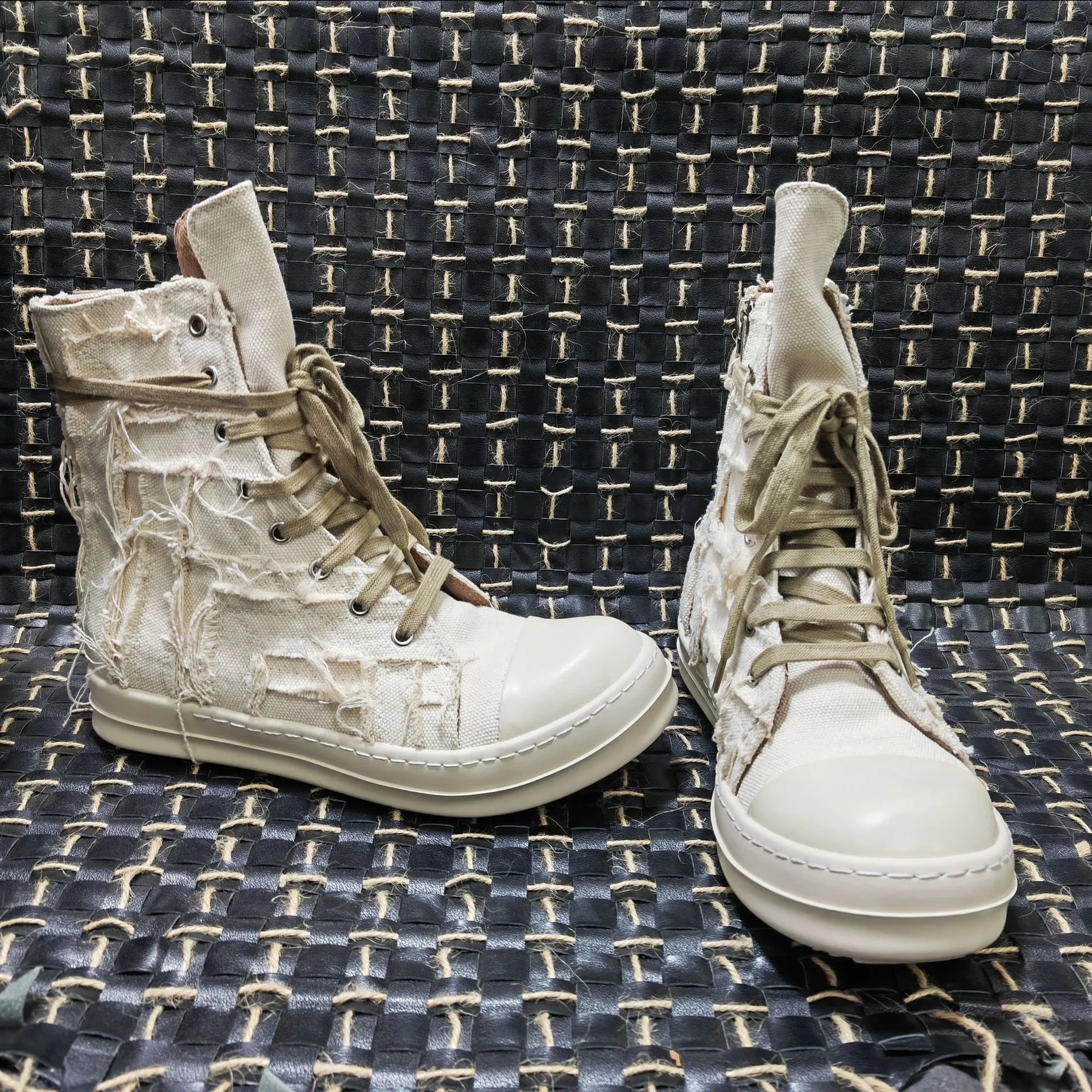 Rick Owens DRKSHDW Deconstructed Canvas Boots Beige - 18