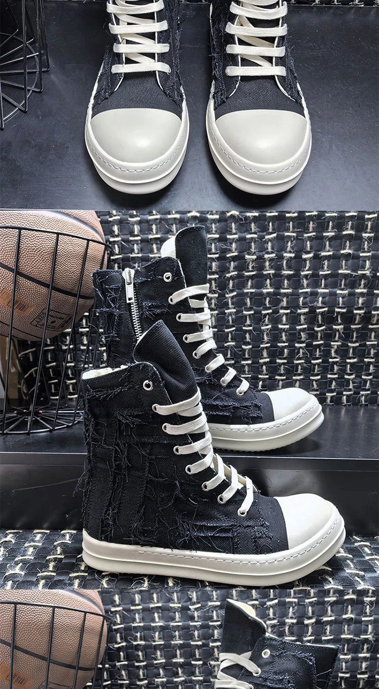 Rick Owens DRKSHDW Deconstructed Canvas Boots Beige - 11