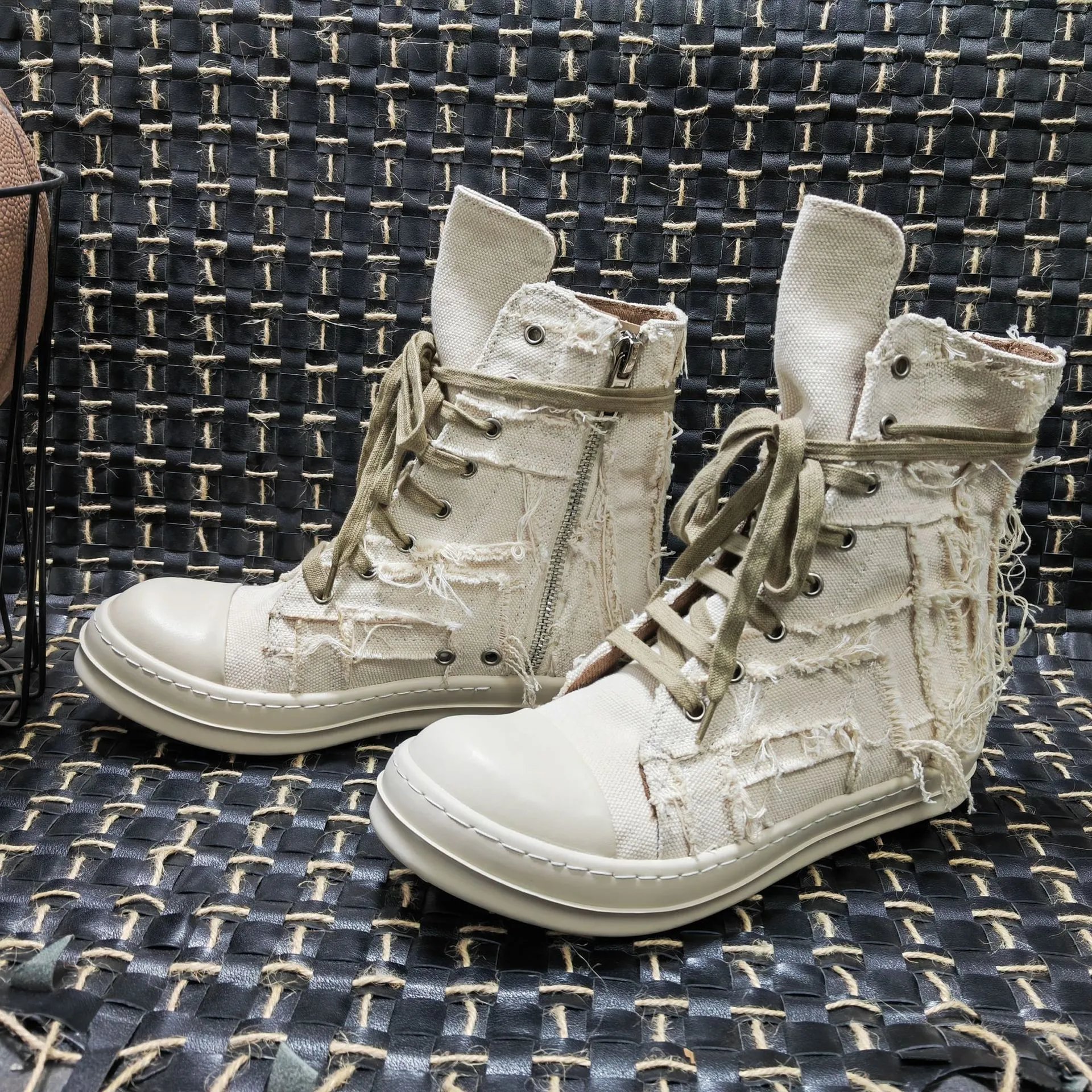 Rick Owens DRKSHDW Deconstructed Canvas Boots Beige - 16