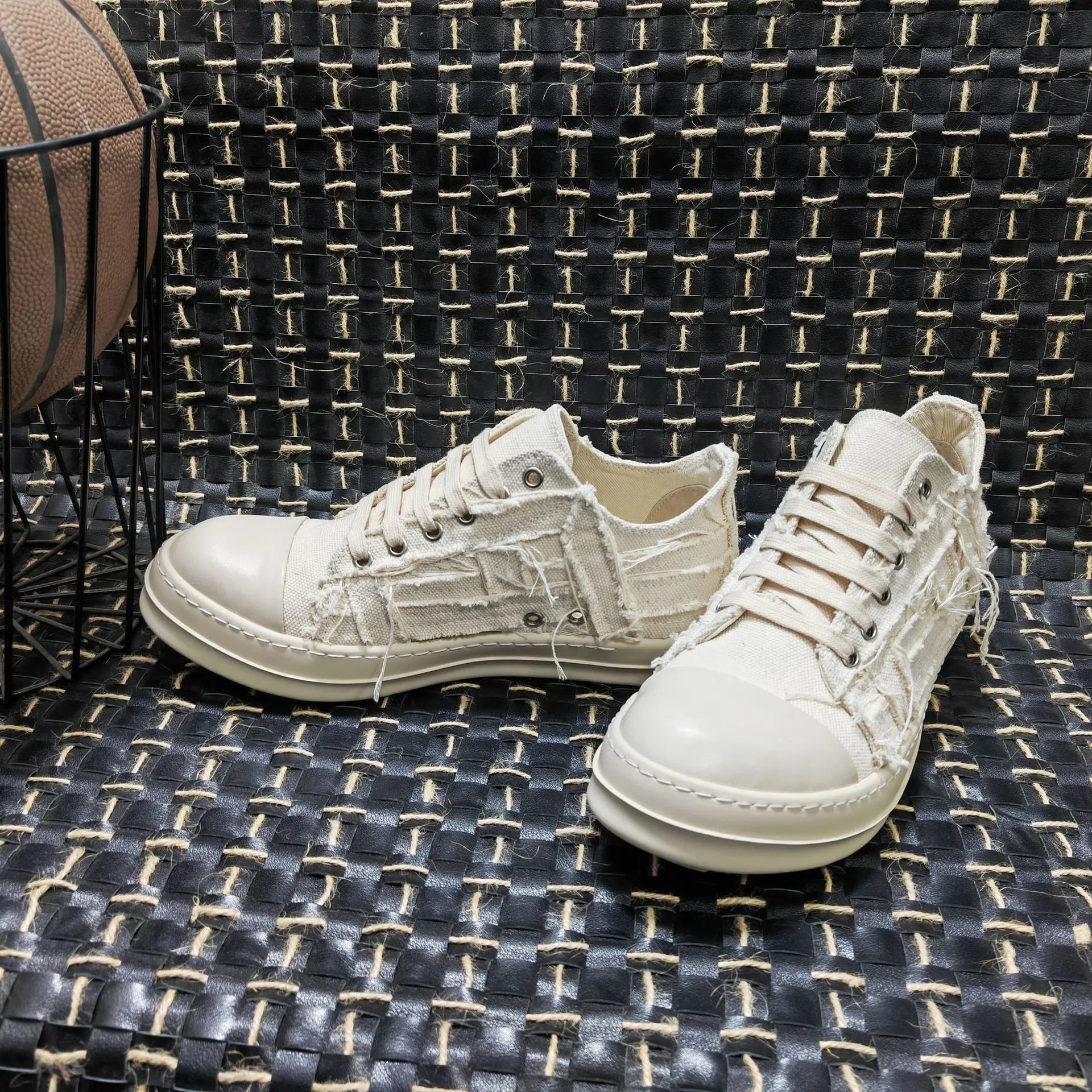 Rick Owens DRKSHDW Deconstructed Canvas Boots Beige - 32