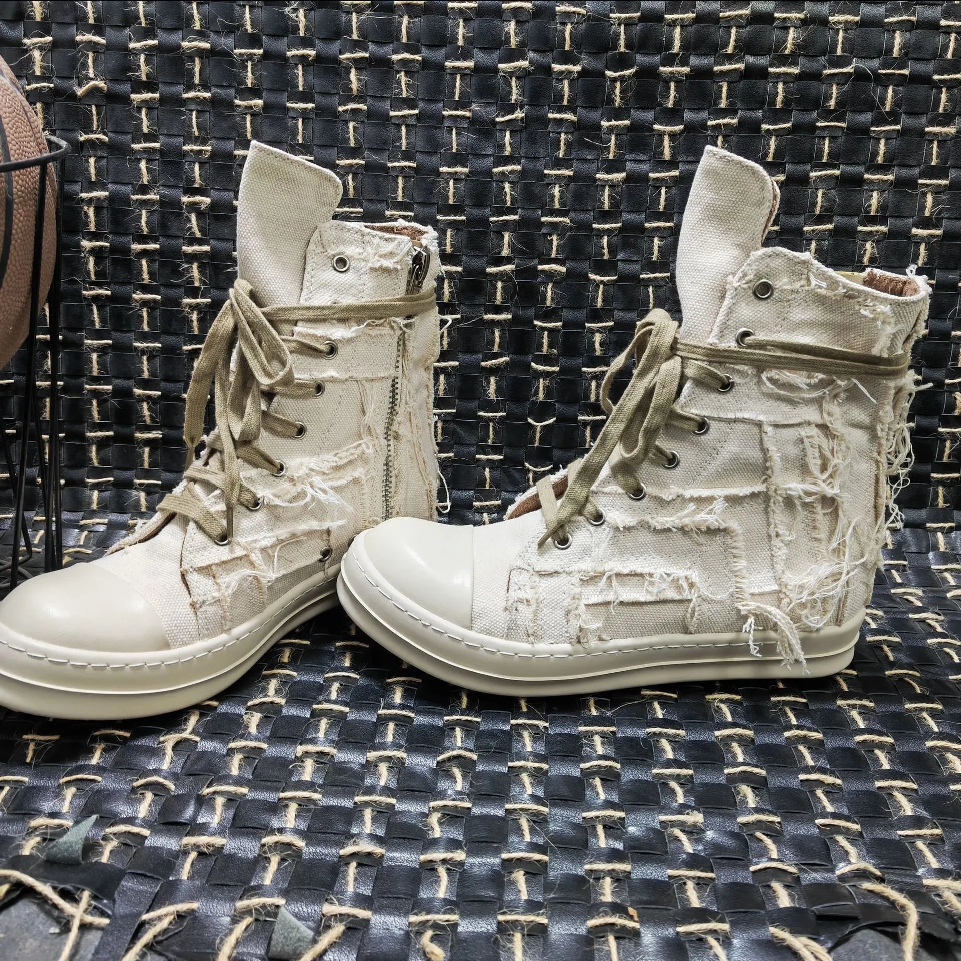 Rick Owens DRKSHDW Deconstructed Canvas Boots Beige - 17