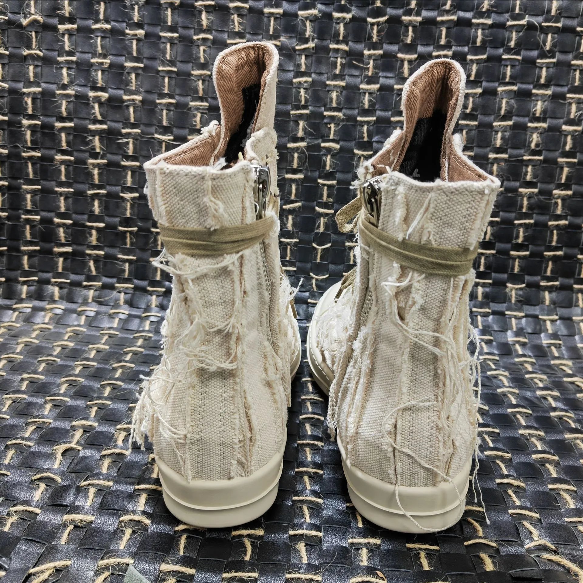 Rick Owens DRKSHDW Deconstructed Canvas Boots Beige - 20