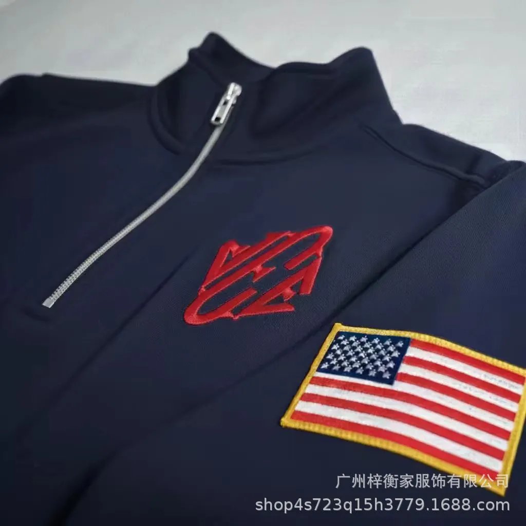 Design Navy Fleece Jacket with USA Flag Patch Outerwear.jacket - 3