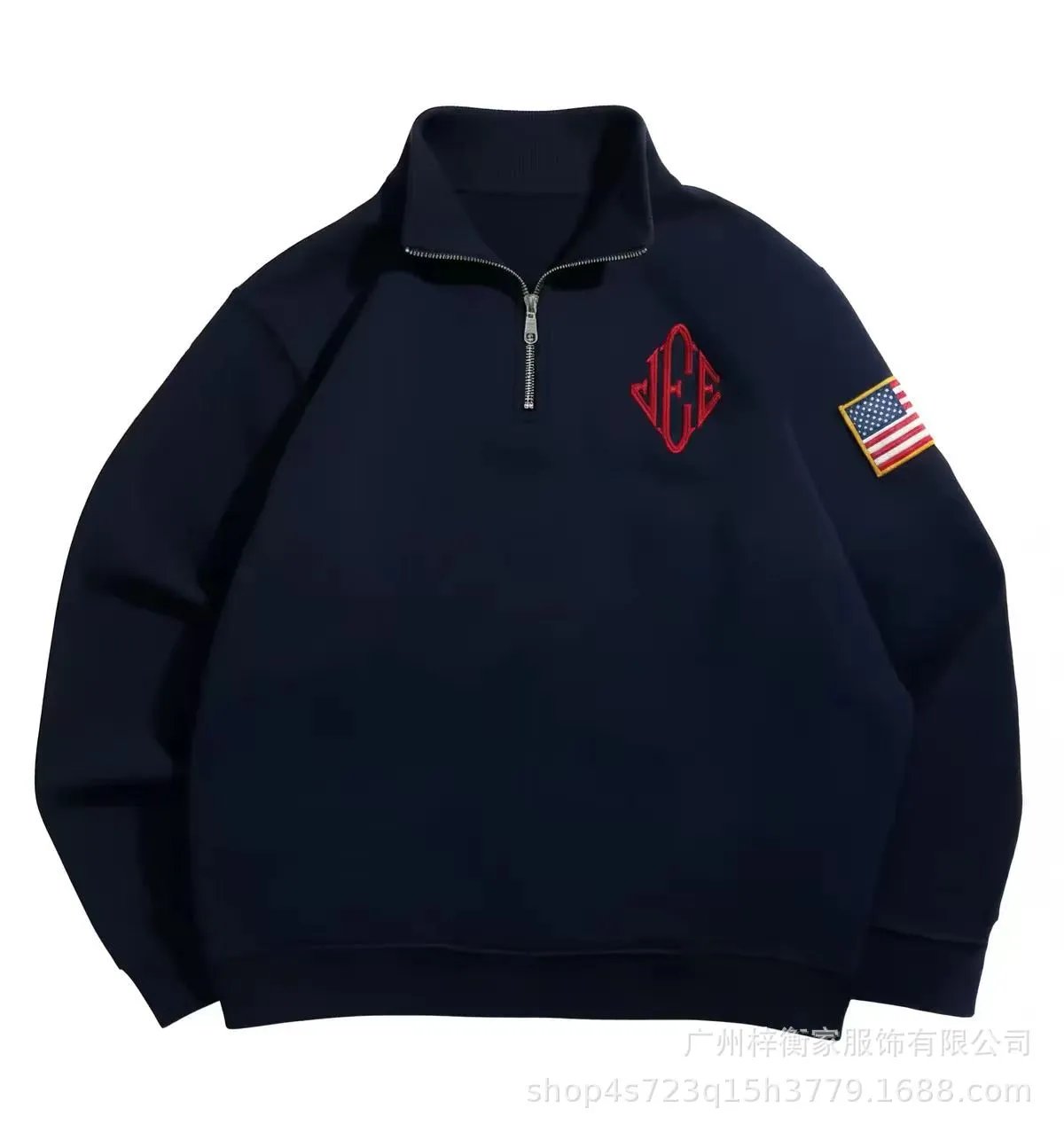 Design Navy Fleece Jacket with USA Flag Patch Outerwear.jacket - 7