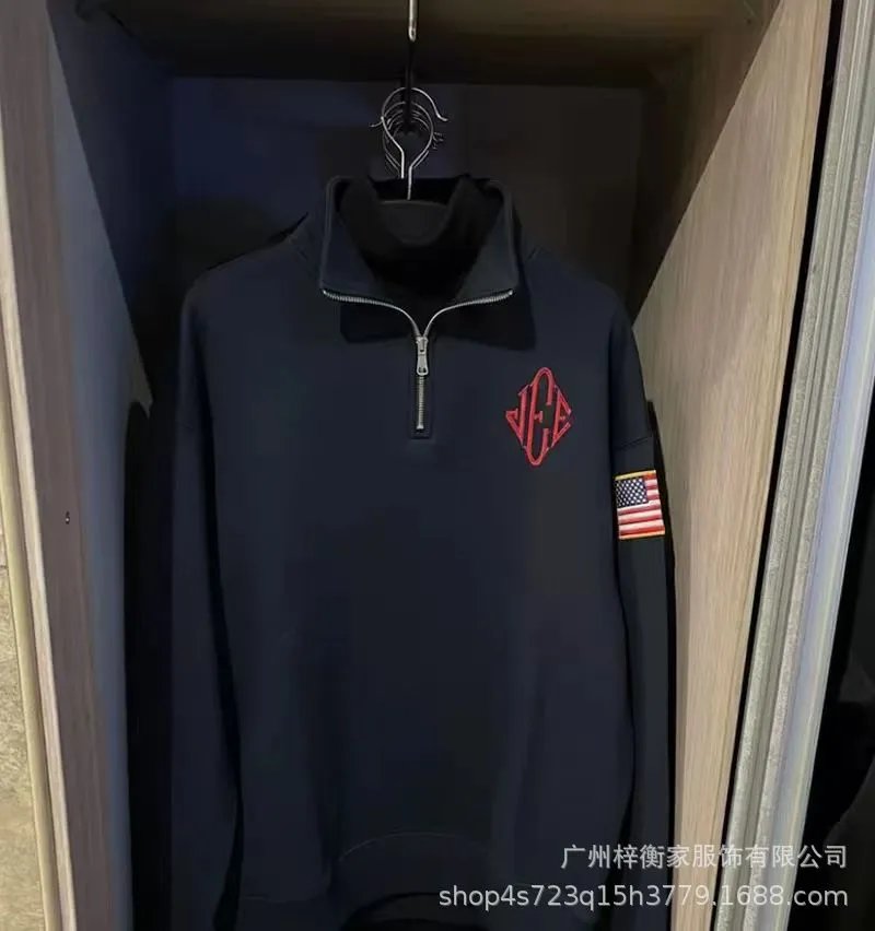 Design Navy Fleece Jacket with USA Flag Patch Outerwear.jacket - 4