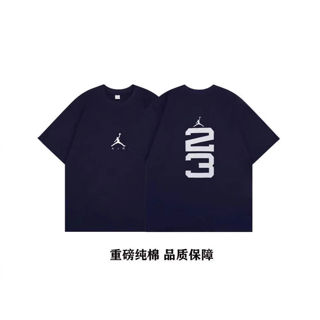 夏季潮牌aj23号飞人印花纯棉短袖男女宽松运动情侣半袖休闲T恤衫 - 137773