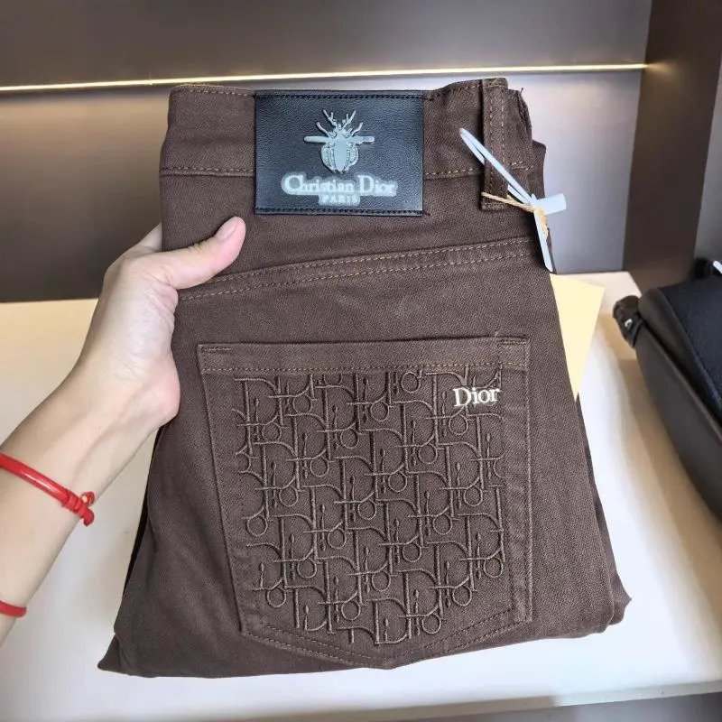 小蜜蜂高端欧货男士牛仔裤咖啡色秋冬刺绣弹力洗水修身直筒男长裤 - 139865