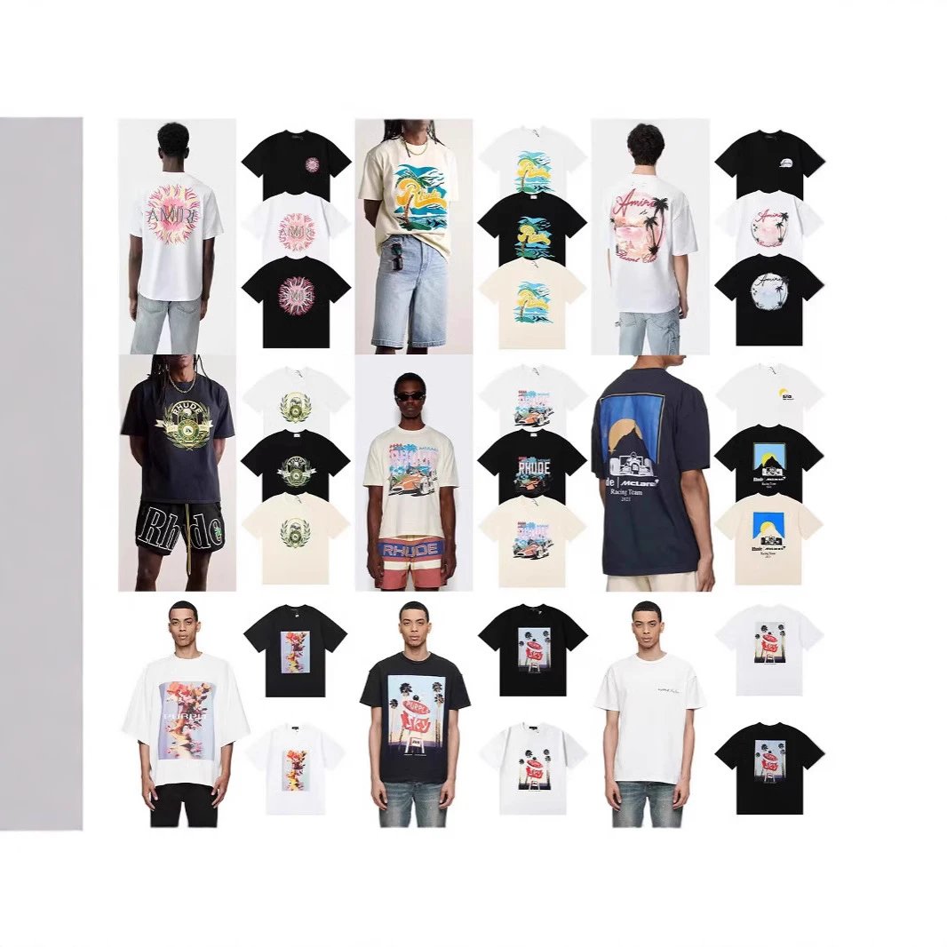 Rhude 跨境高品质美式潮牌落日椰树街头宽松T恤男女情侣同款短袖 - 138577