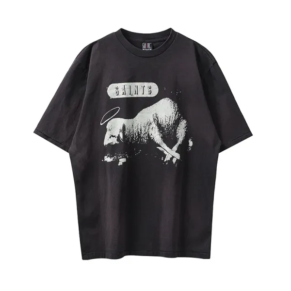 Saint Laurent Saints Graphic Print Black T-Shirt - 1