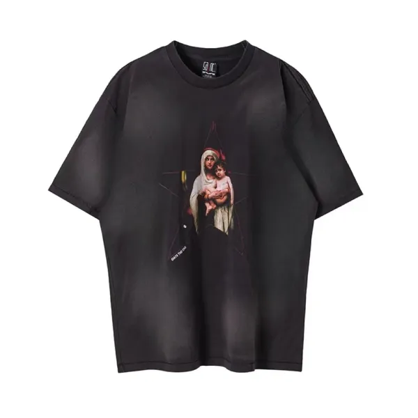 Gothic Inc. Madonna & Child Print Oversized Black T-Shirt - 1
