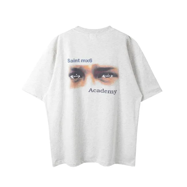 Saint mx6 x Academy Eyes Print Oversized T-Shirt Gray - 1