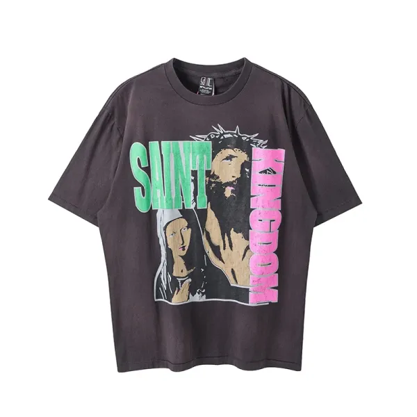 Gildan Saint Kingdom Graphic Print Oversized T-Shirt Charcoal - 1